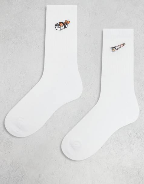 ASOS DESIGN 2 pack socks with sushi embroidery in white - view 1