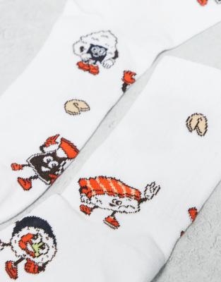 Asos Design 2 Pack Socks With Sushi Food Graphics In White