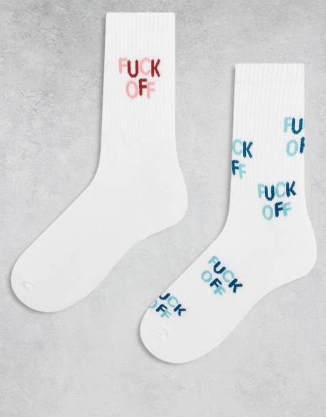 ASOS DESIGN 2 pack socks with swear word graphic in white - view 1