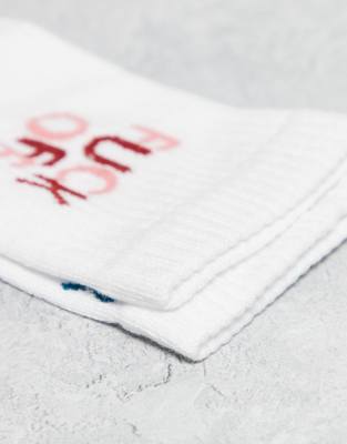 Asos Design 2 Pack Socks With Swear Word Graphic In White