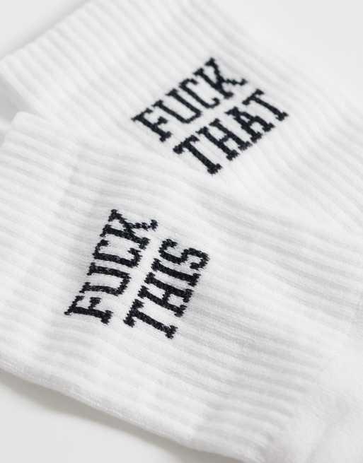 ASOS DESIGN 2 pack socks with swear word graphic in white, 2 of 3