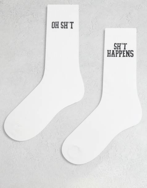 ASOS DESIGN 2 pack socks with swear words graphic in white - view 1
