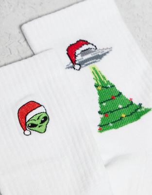 Asos Design 2-pack Socks With The Traitors Graphic In White