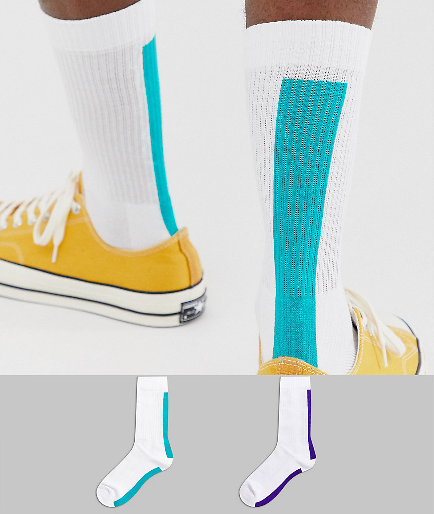 ASOS DESIGN 2 pack sport sock with back stripe save-White