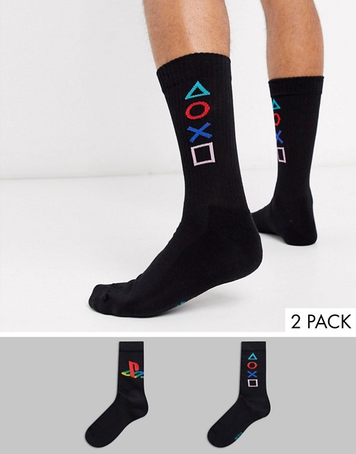 ASOS DESIGN 2 pack sport sock with playstation design