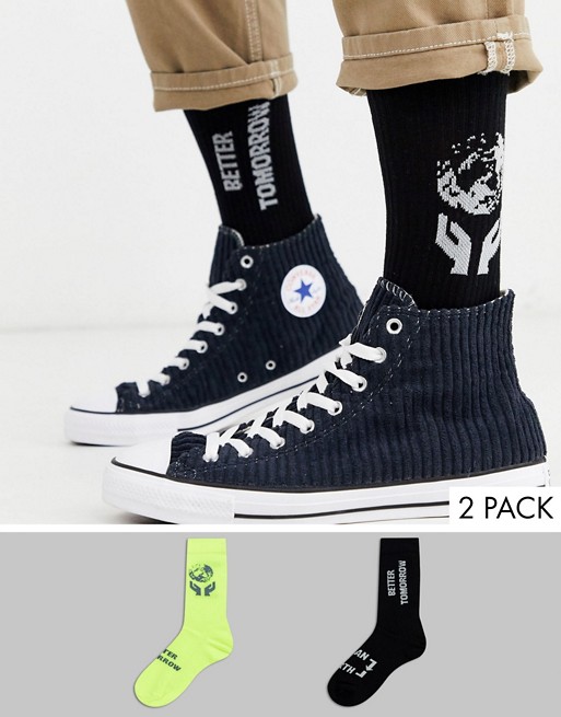 ASOS DESIGN 2 pack sport sock with sign print save