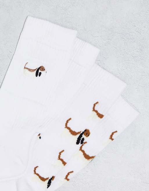 ASOS DESIGN 2 pack sport socks in white with dog print and embroidery, 4 of 4