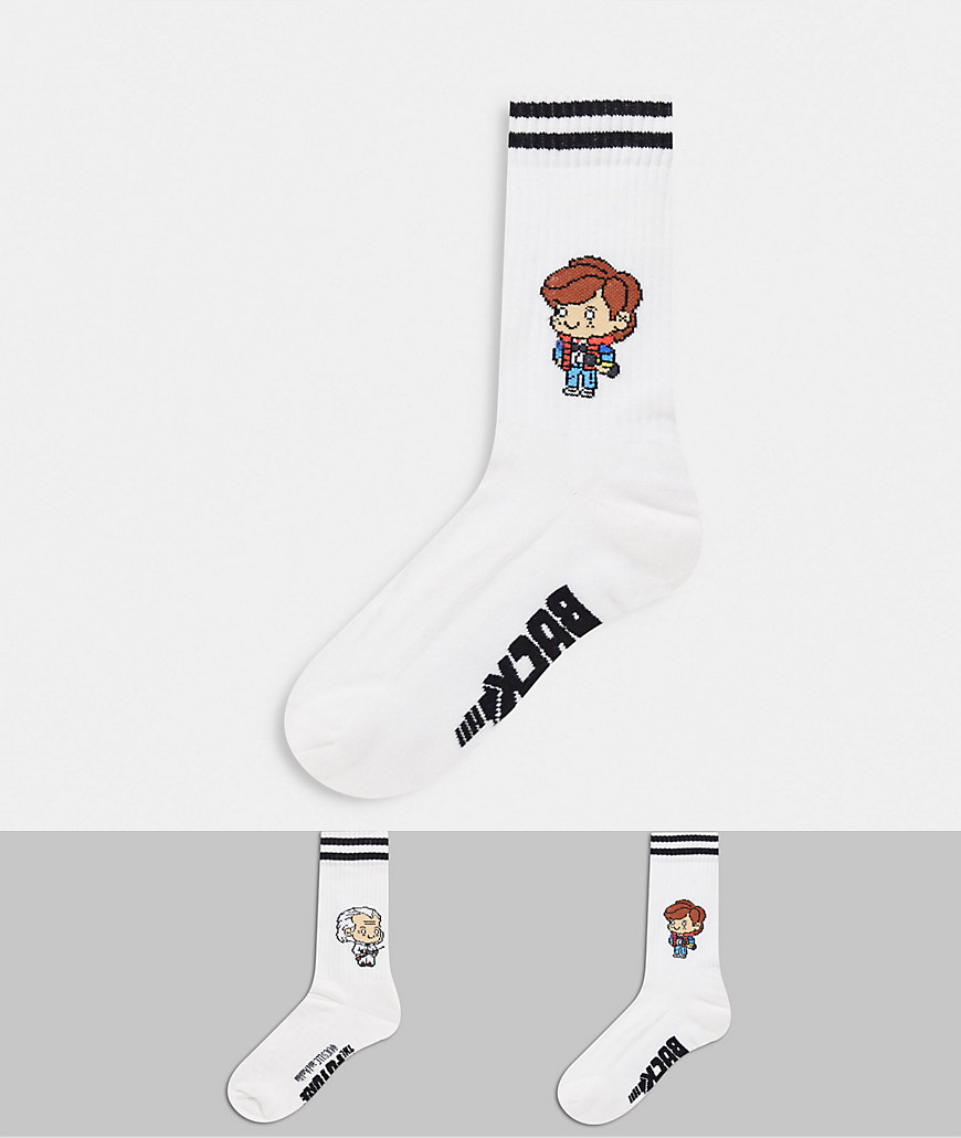 Asos Design 2 Pack Sport Socks With Back To The Future Design-white