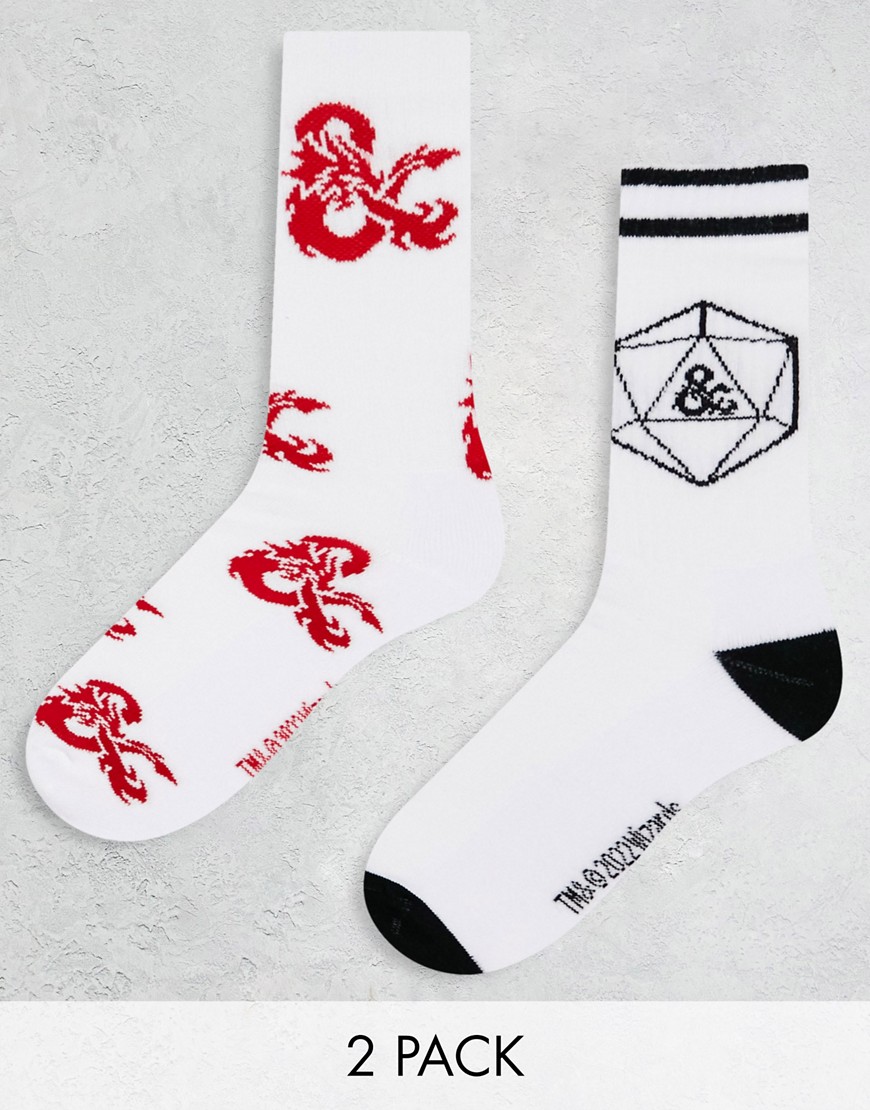 ASOS DESIGN 2 pack sports socks with Dungeons and Dragons design-White
