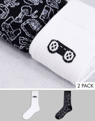 ASOS DESIGN 2 pack sports socks with gaming design