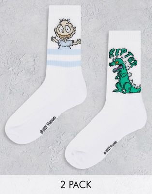 ASOS DESIGN 2 pack sports socks with Rugrats Tommy and Reptar design