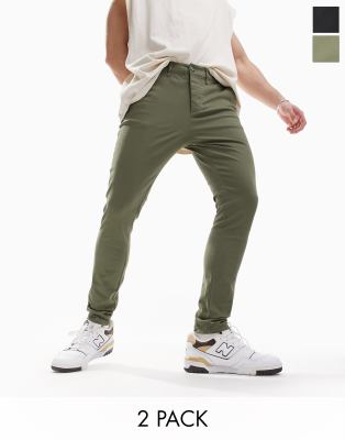 ASOS DESIGN 2 pack spray on chinos in black and dark khaki save - ASOS Price Checker