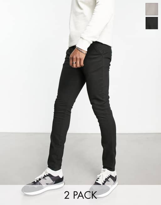 ASOS DESIGN 2 pack spray on chinos in black and grey