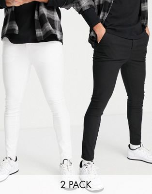 ASOS DESIGN 2 pack spray on chinos in black and white save