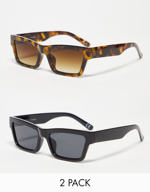 ASOS DESIGN - 2 pack square sunglasses in tort and black