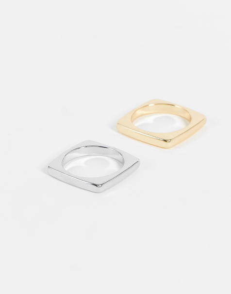 ASOS DESIGN 2 pack stacked band ring set in silver and gold tone - view 1