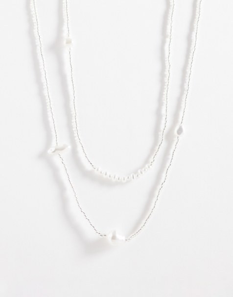 ASOS DESIGN 2 pack stationed faux pearl necklace in white - view 1