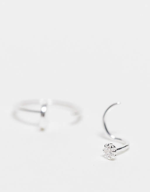 Metallic for Men ASOS 2 Pack Sterling Hoop And Crystal Stud Nose Ring in Silver Mens Jewellery Rings 