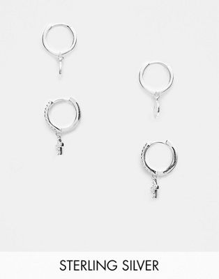 ASOS DESIGN 2 pack sterling silver hoop earrings set with cross and coin