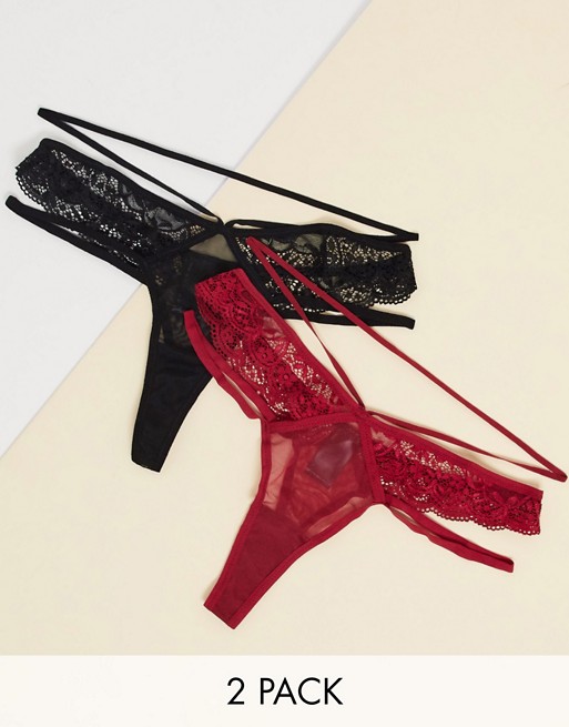 ASOS DESIGN 2 pack strappy lace & mesh thong