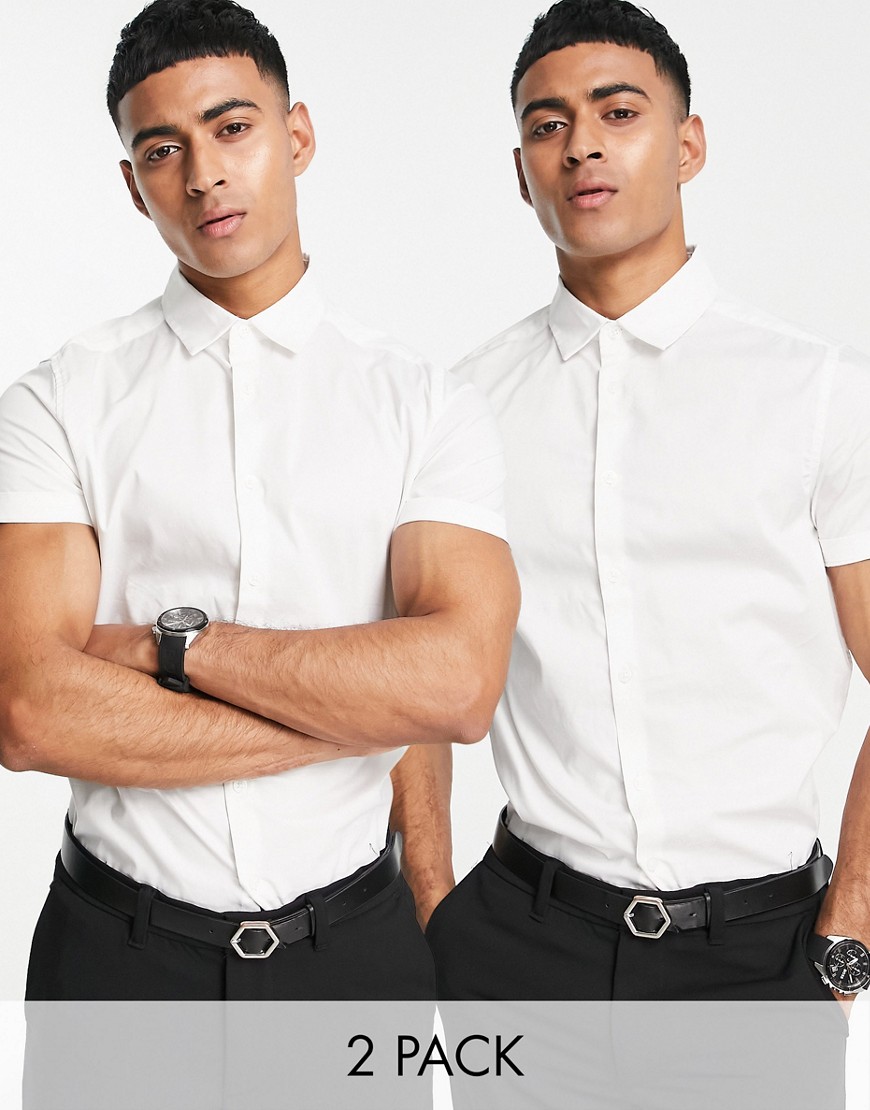 ASOS DESIGN 2 pack stretch slim fit work shirt in white