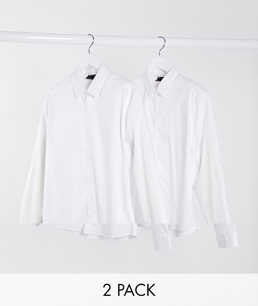 ASOS DESIGN – 2-pack stretchiga skjortor i slim fit-Vit