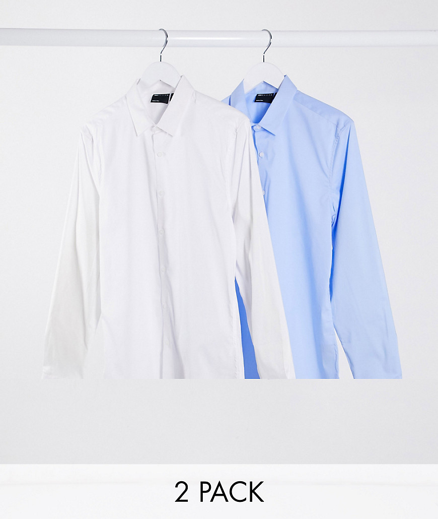 ASOS DESIGN – 2-pack stretchiga skjortor i slim fit-Flerfärgad