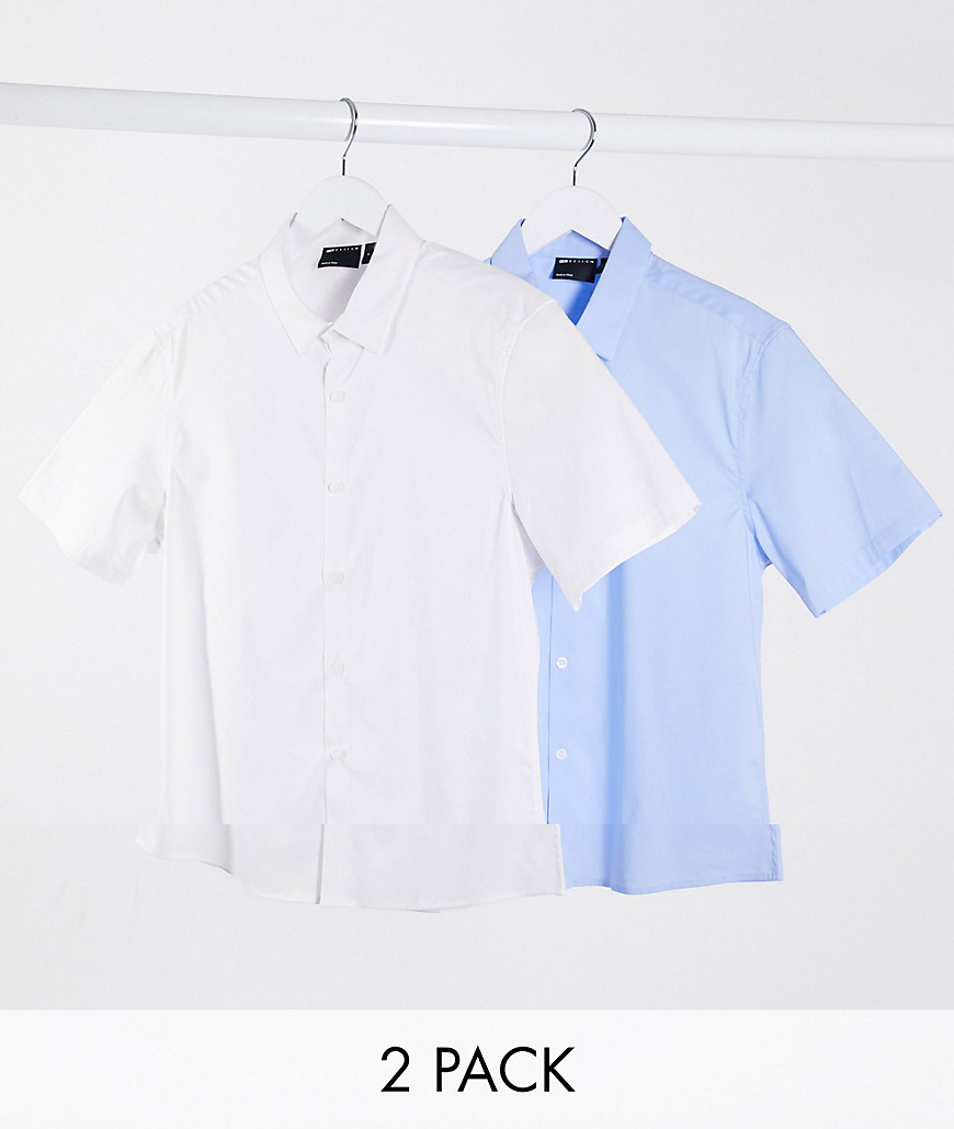 ASOS DESIGN – 2-pack stretchiga skjortor i slim fit-Olika färger
