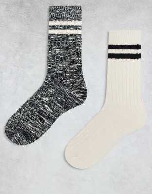 ASOS DESIGN 2 pack stripe socks in black and white-Multi