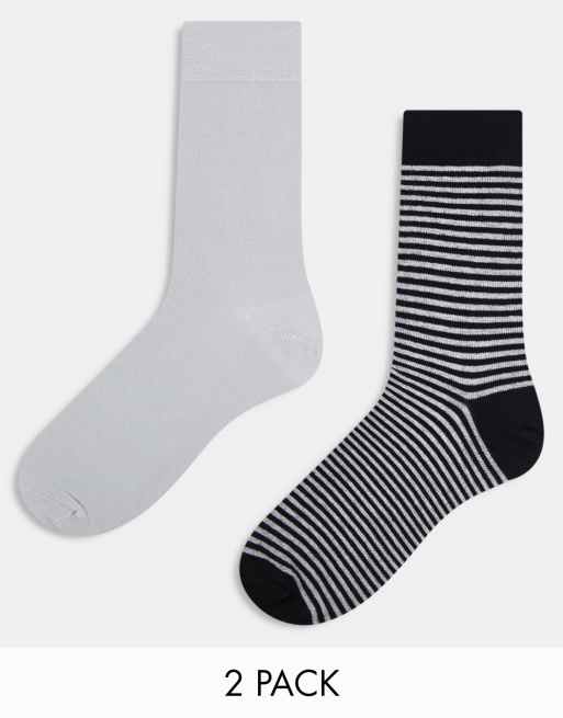 ASOS DESIGN 2 pack striped smart fine rib socks in grey