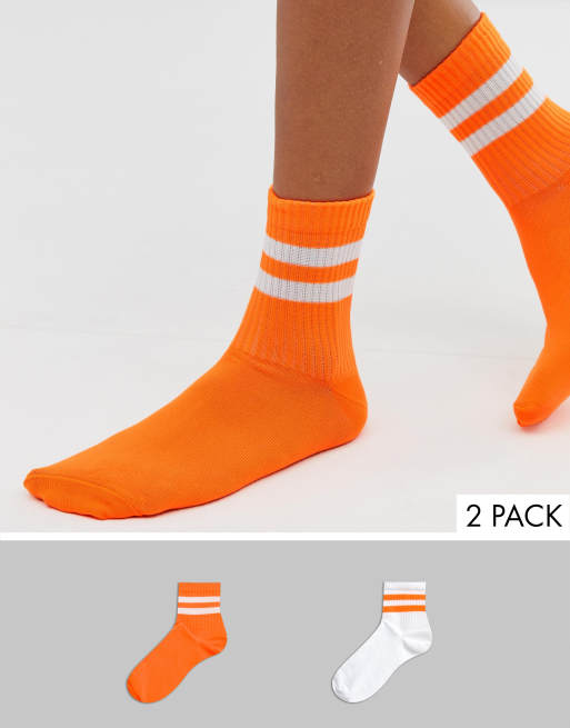 ASOS DESIGN – 2-pack strumpor med neonblock och ränder