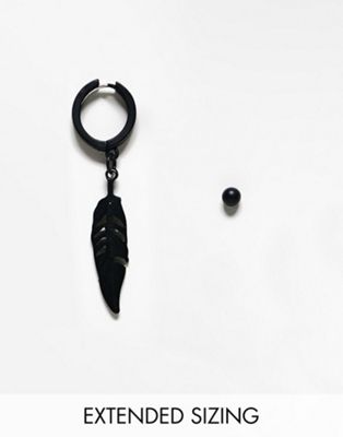 ASOS DESIGN 2 pack stud and drop feather earrings set in matte black