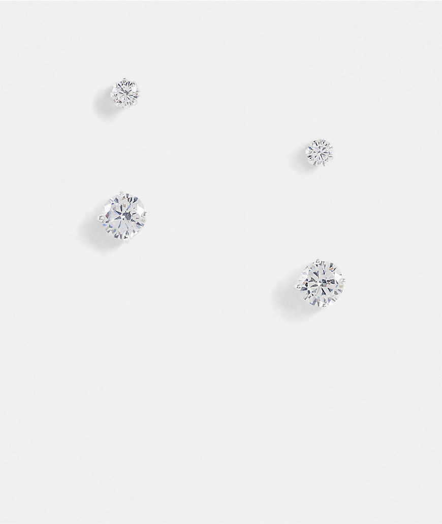 ASOS DESIGN 2 pack stud earring set with crystal in silver tone