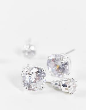 ASOS DESIGN 2 pack stud earring set with crystal in silver