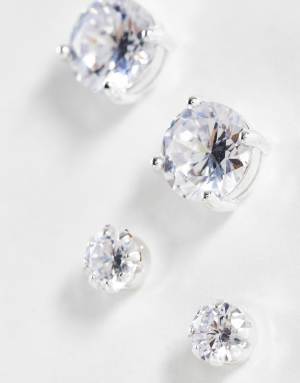ASOS DESIGN 2 pack stud earring set with crystal in silver