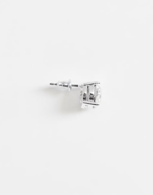 ASOS DESIGN 2-pack stud earrings set with crystal in silver tone, 2 of 4