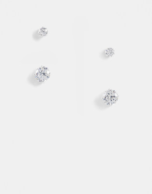 2-pack stud earrings set with crystal in silver tone