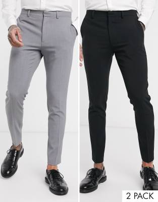 ASOS DESIGN 2 Pack super skinny pants in black and gray-Multi