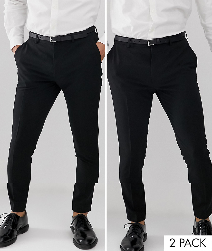 ASOS DESIGN 2 pack super skinny pants in black