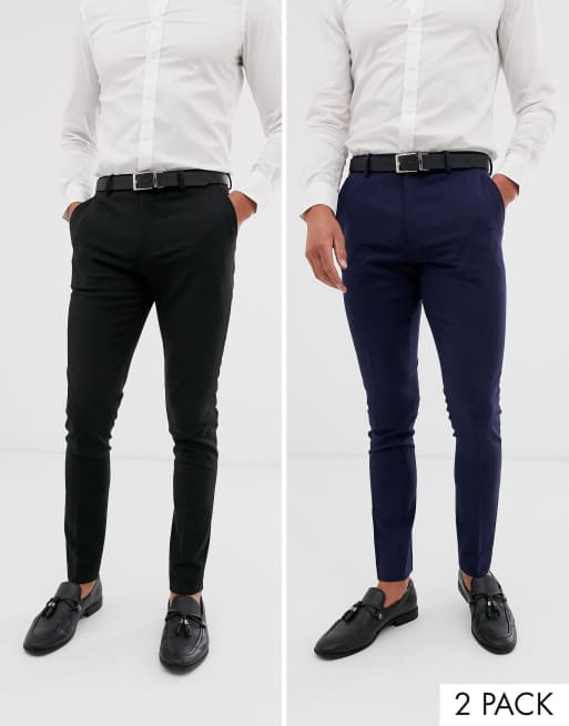 ASOS DESIGN 2 pack super skinny smart trousers in black and navy SAVE
