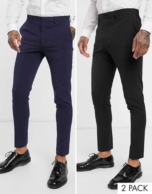 ASOS DESIGN 2 Pack super skinny trousers in black and navy