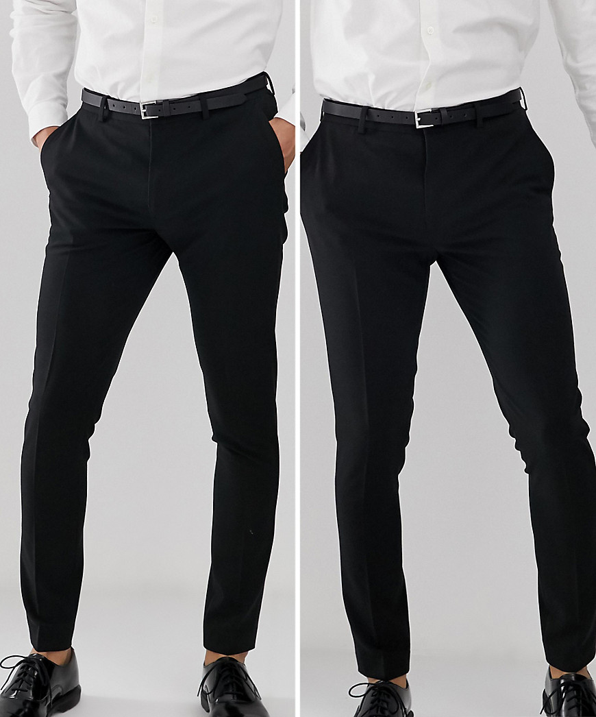 ASOS DESIGN 2 pack super skinny trousers in black SAVE