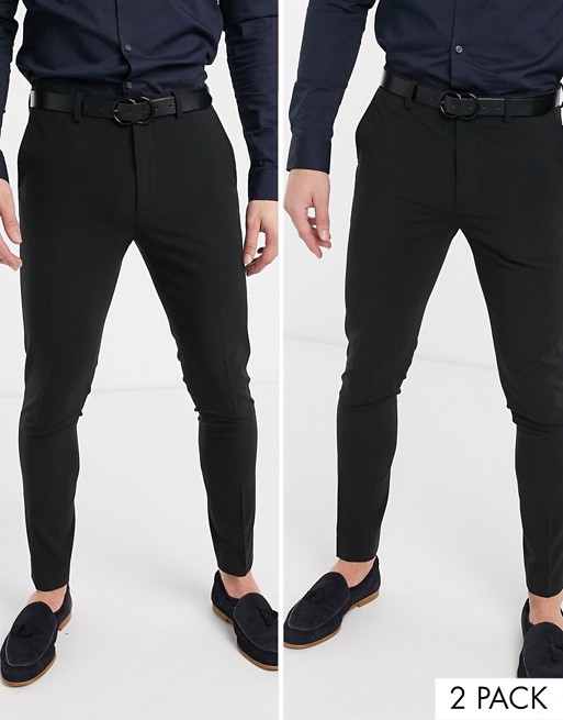 ASOS DESIGN 2 pack super skinny trousers in black SAVE