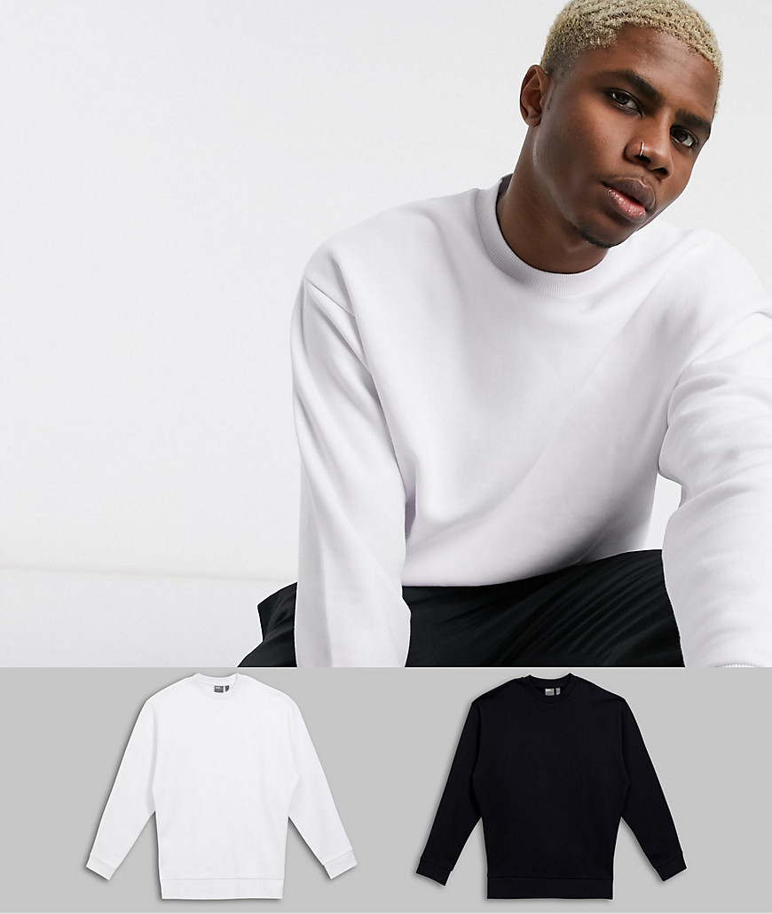 ASOS DESIGN – 2-pack svarta och vita sweatshirtar med oversize-passform-Flerfärgad