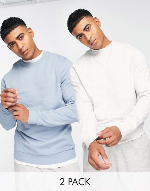 ASOS DESIGN 2 pack sweatshirt in blue/grey marl 