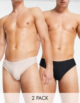 ASOS DESIGN 2 pack swim briefs in beige/black SAVE-Multi