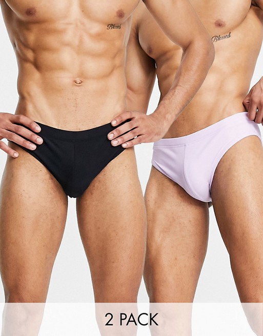ASOS DESIGN 2 pack swim briefs in lilac and black save