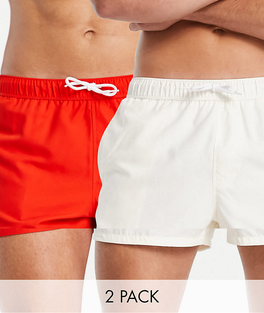 ASOS DESIGN 2 pack swim short shorts in red and off white save-Multi