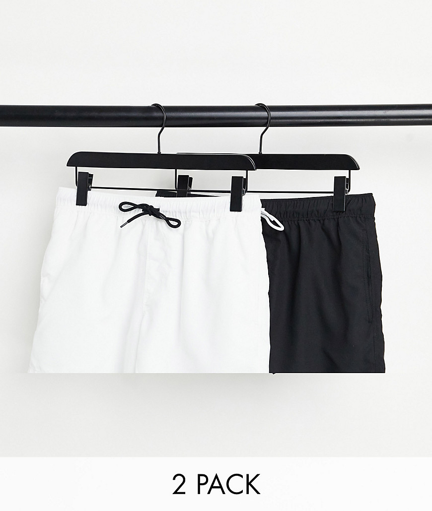ASOS DESIGN 2 pack swim shorts in black & white save in short length-Multi