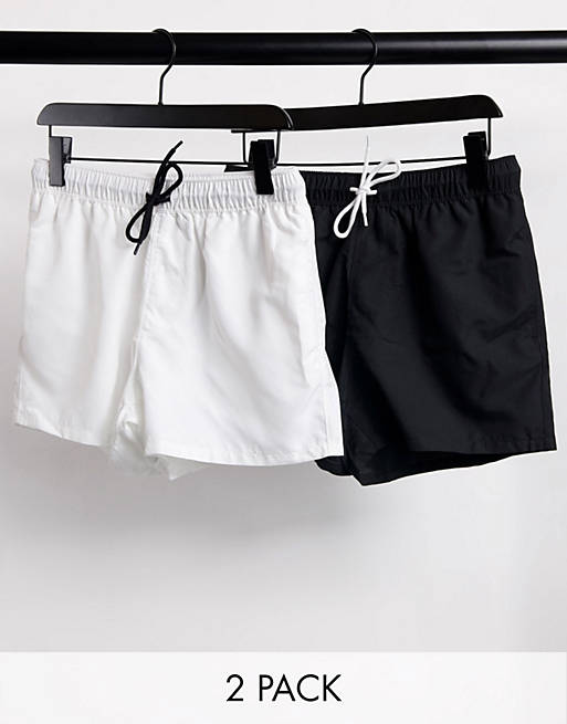 ASOS DESIGN 2 pack swim shorts in black & white save
